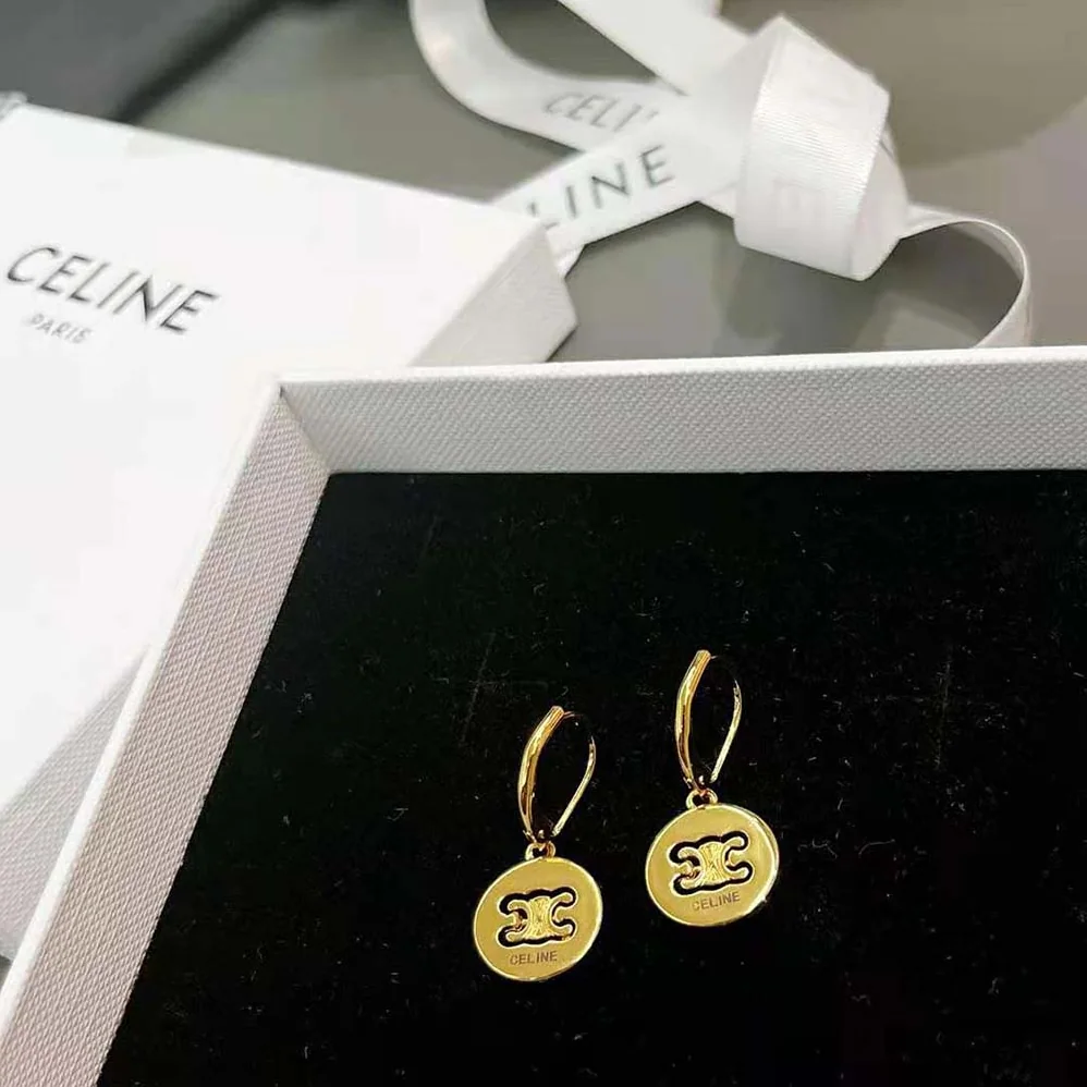 Celine Triomphe Swivel Earrings in Brass with Gold Finish for Women