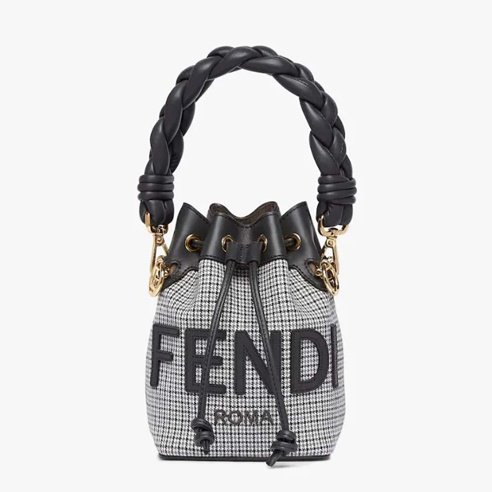 Fendi Mon Tresor Gray Houndstooth Wool Mini for Women in Bag Fendi Mon Tresor Gray Houndstooth Wool Mini for Women in Bag