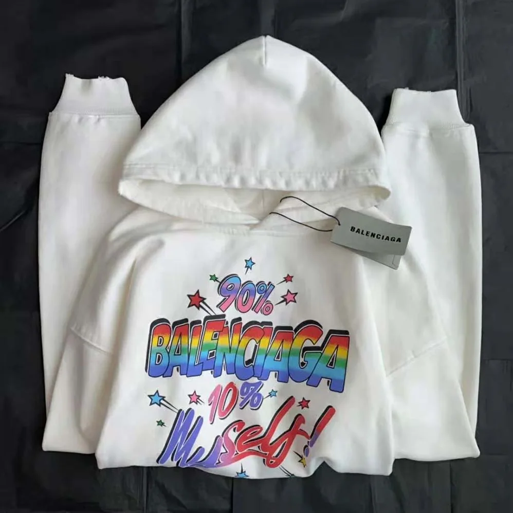 Balenciaga 90/10 Hoodie Wide Fit in White Medium Fleece for Men