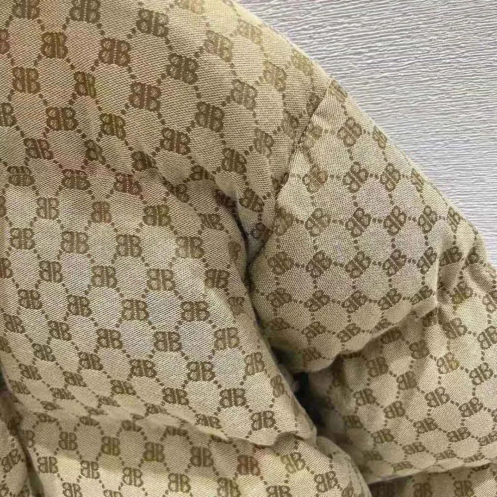 Balenciaga Hacker BB Puffer in Beige and Brown Canvas Jacquard for Men Balenciaga Hacker BB Puffer in Beige and Brown Canvas Jacquard for Men