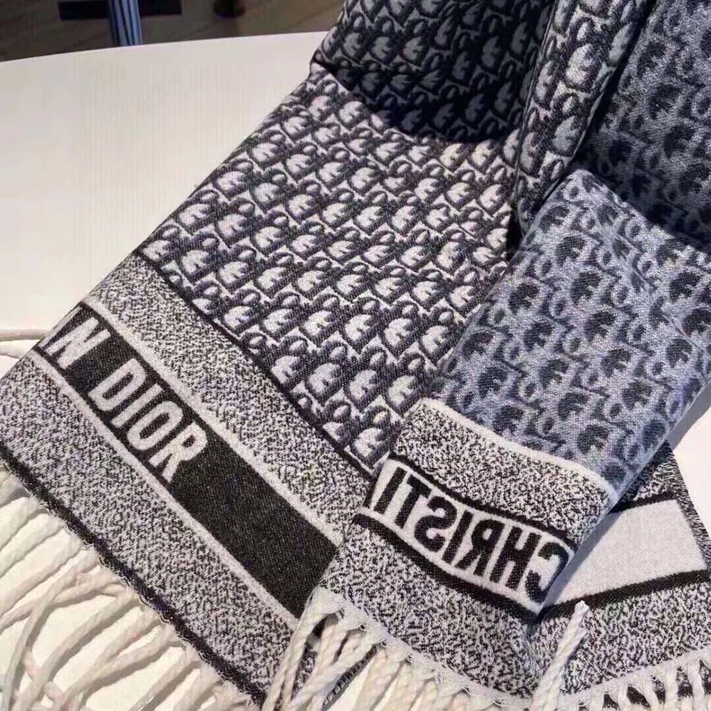 Dior Oblique Scarf Navy Blue Cashmere for Women