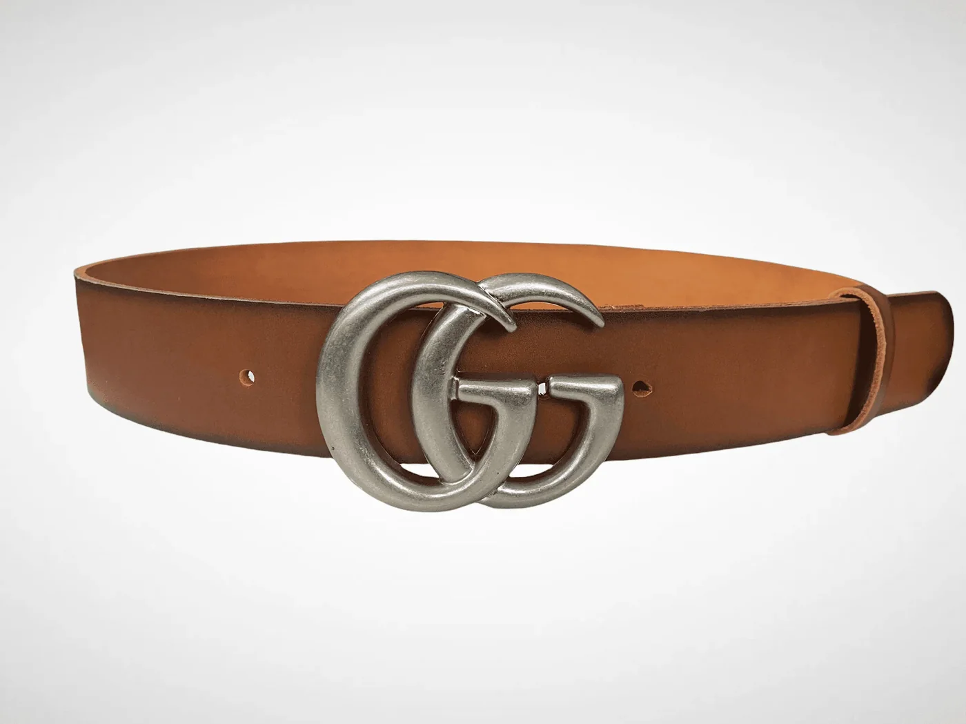 Brown Leather Belt Gold in Silver Buckle