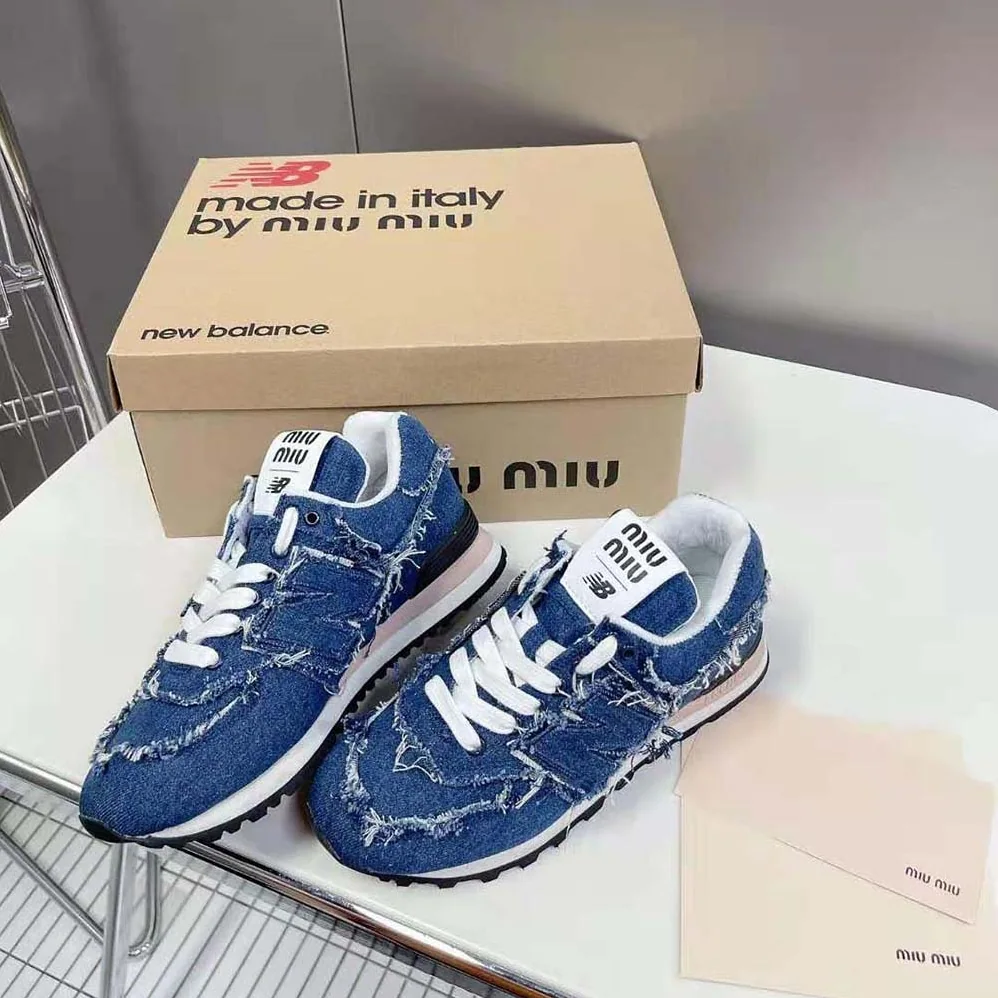 Miu Miu New Balance 574 x Miu Miu Denim Sneakers for Women in Blue Miu Miu New Balance 574 x Miu Miu Denim Sneakers for Women in Blue