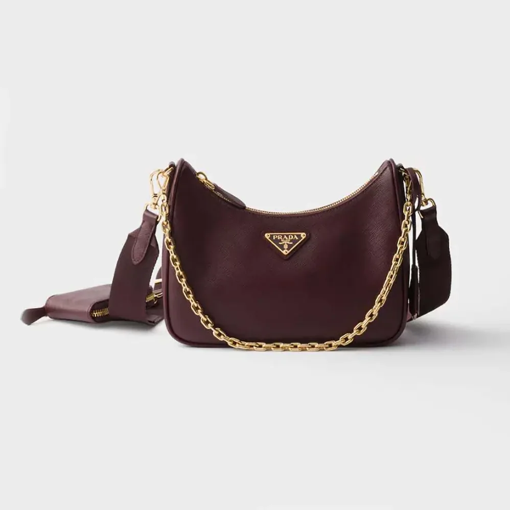 Prada Re-Edition 2005 Saffiano Leather Bag for Women in Maroon
