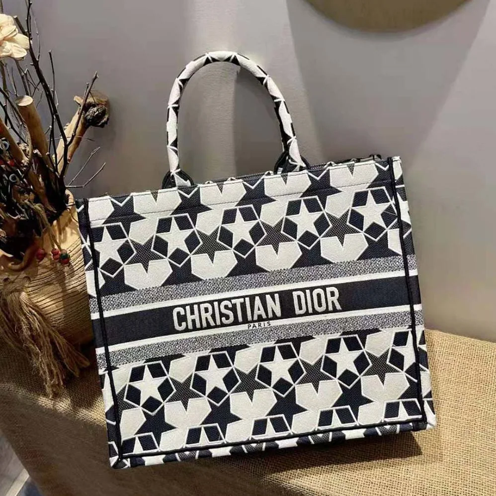 Dior Large Dior Book Tote Blue and White Dior Etoile Embroidery for Women Dior Large Dior Book Tote Blue and White Dior Etoile Embroidery for Women
