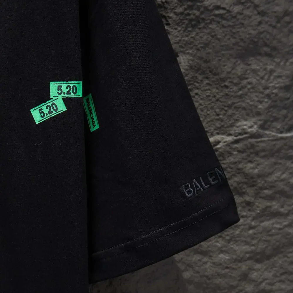 Balenciaga 520 Stickers Medium Fit T-Shirt in Black and Green Dry Jersey for Men Balenciaga 520 Stickers Medium Fit T-Shirt in Black and Green Dry Jersey for Men
