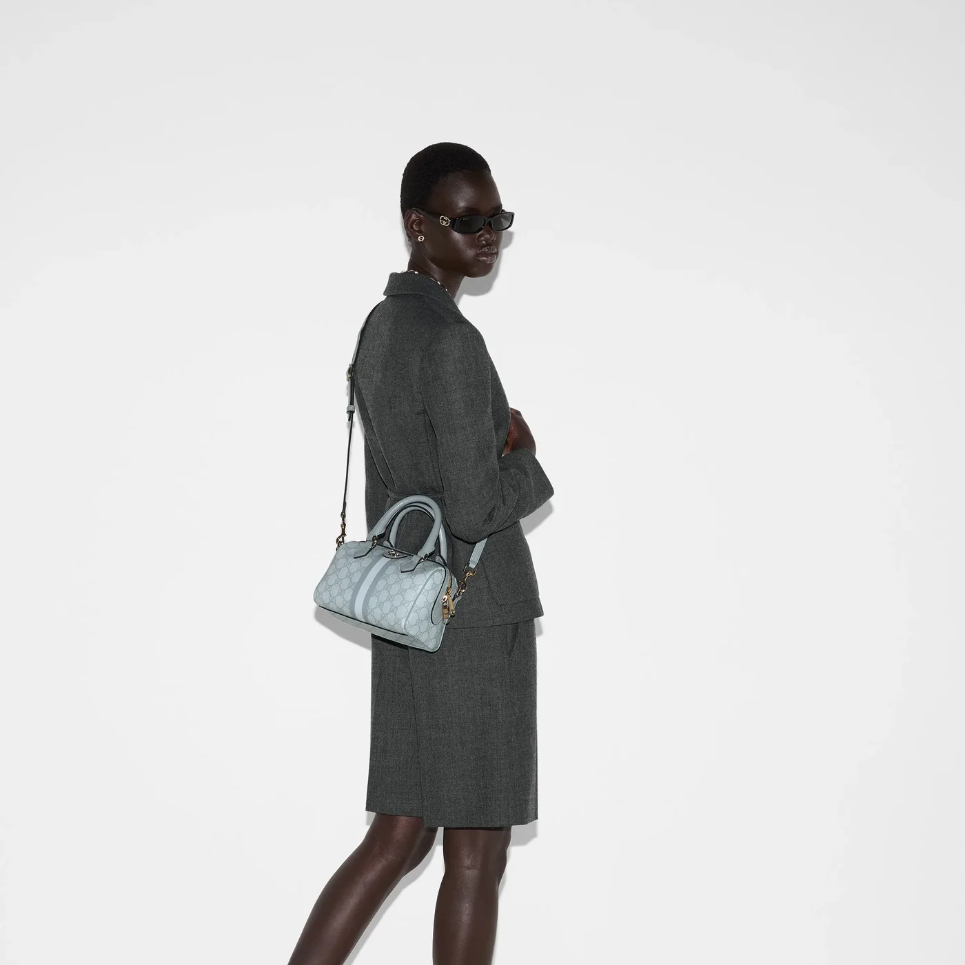 Gucci Ophidia Mini Top Handle Bag in Dusty Blue Gold Hardware