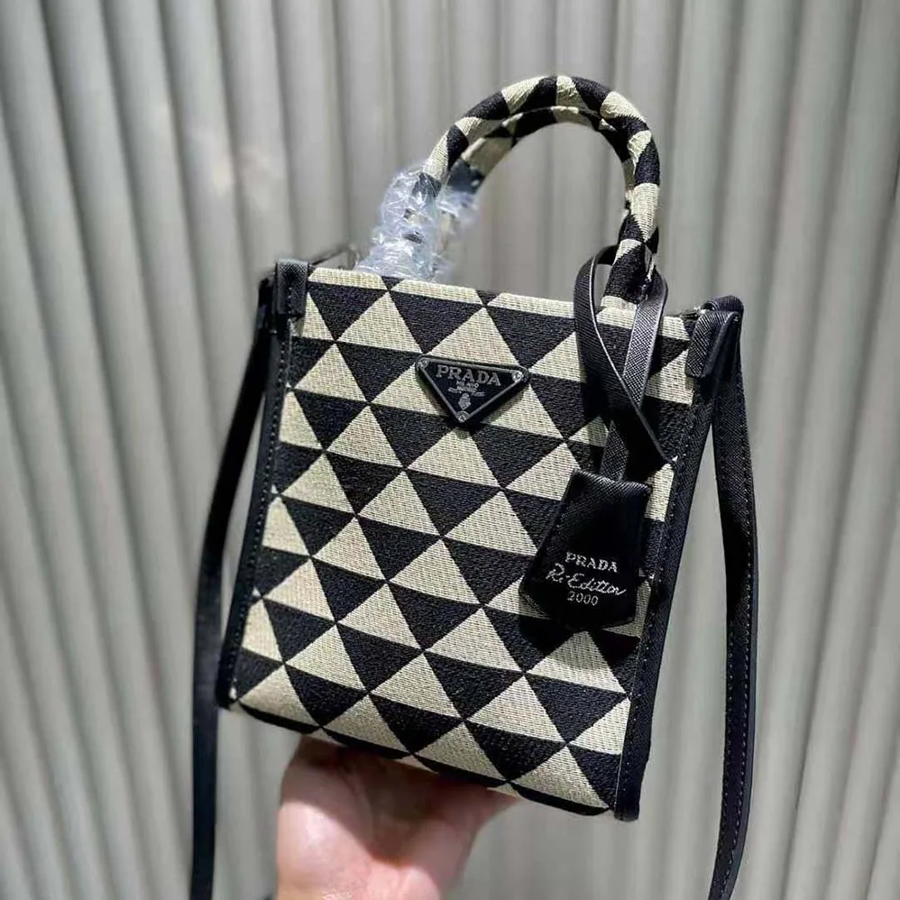 Prada Symbole Jacquard Fabric Micro Bag for Women in Black Prada Symbole Jacquard Fabric Micro Bag for Women in Black