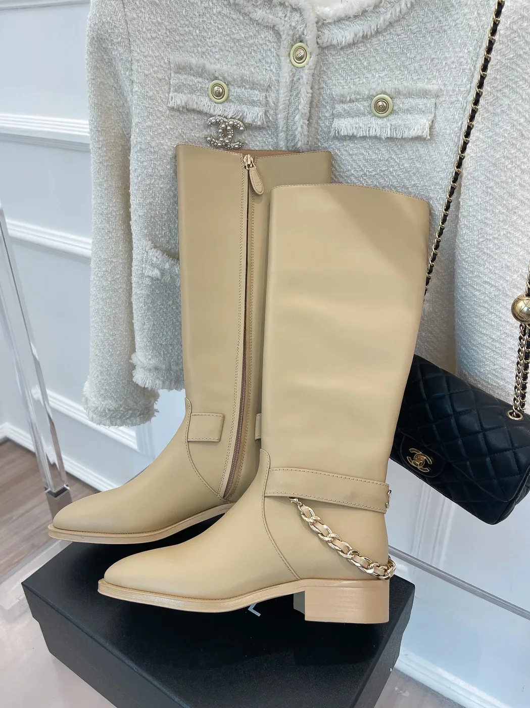 Chanel Ankle Boots With Chain Beige / Chanel Ankle Boots With Chain Beige /