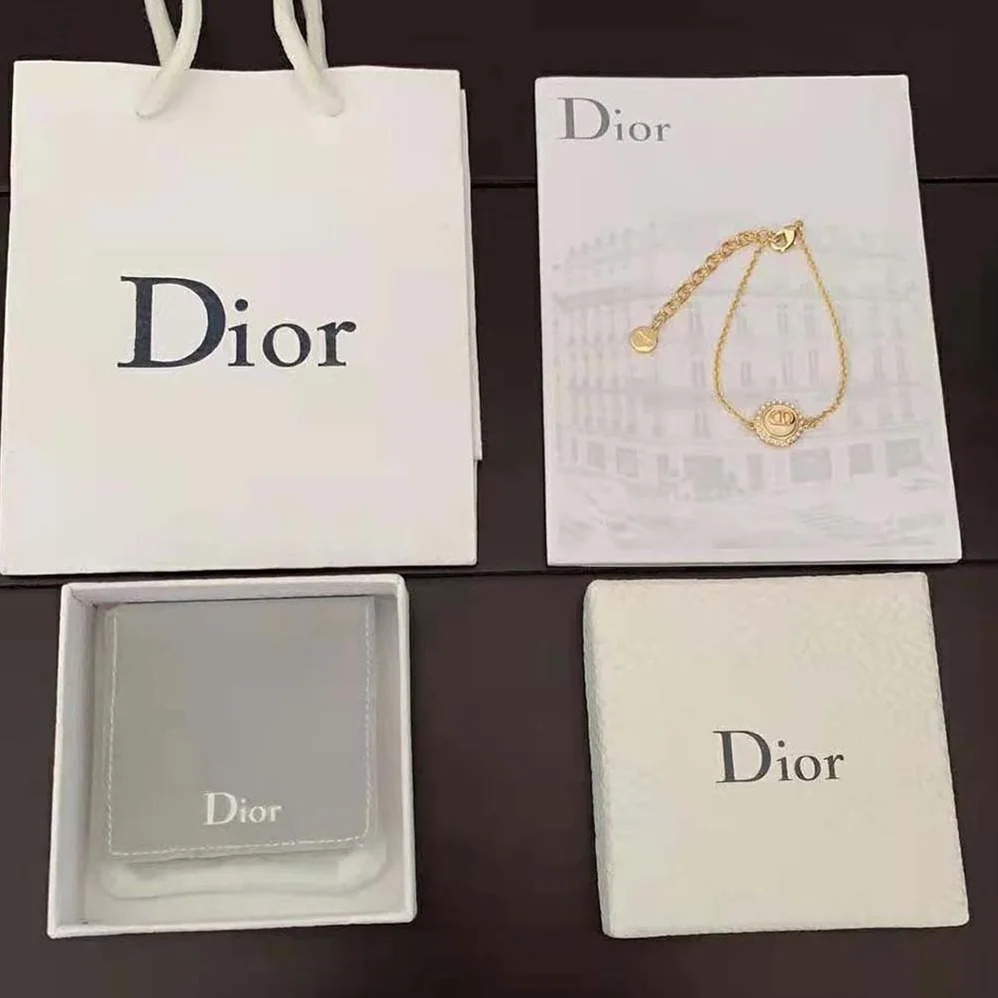 Dior Petit CD Bracelet Gold-Finish Metal with White Resin Pearls and Latte Glass for Women