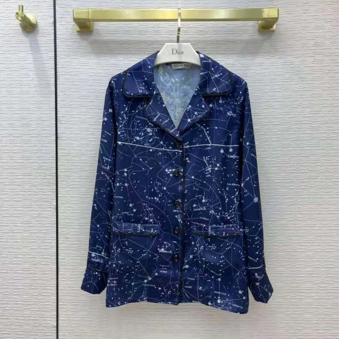 Dior Chez Moi Jacket Blue Dior Zodiac Silk Twill for Women