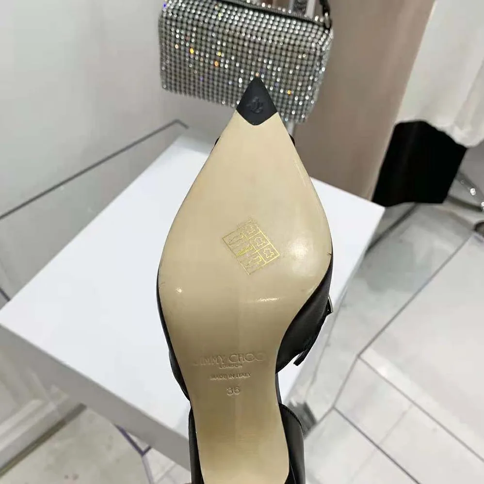 Jimmy Choo Mugler Strap Pump Black Kid Leather and Mesh Pumps with Straps for Women