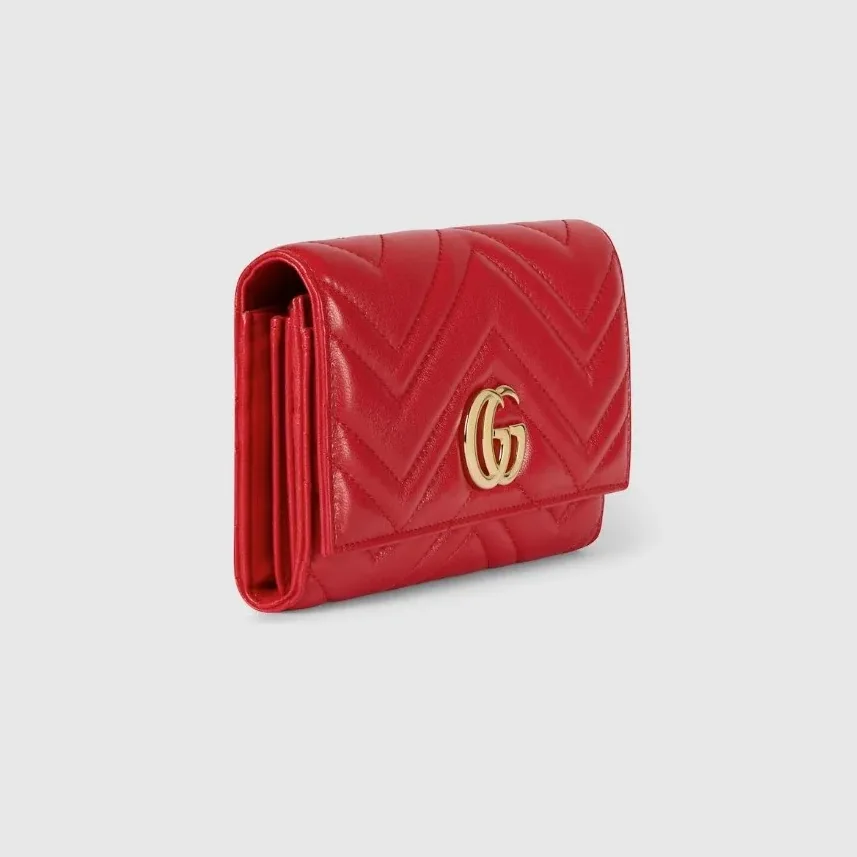 Gucci GG Marmont Continental Wallet in Bright Red Gold Hardware