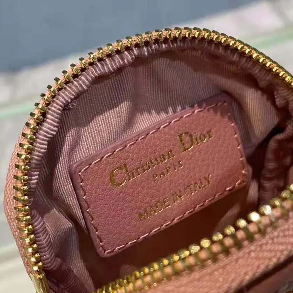 Dior Detachable Dior Caro Round Coin Purse for Women in Pink
