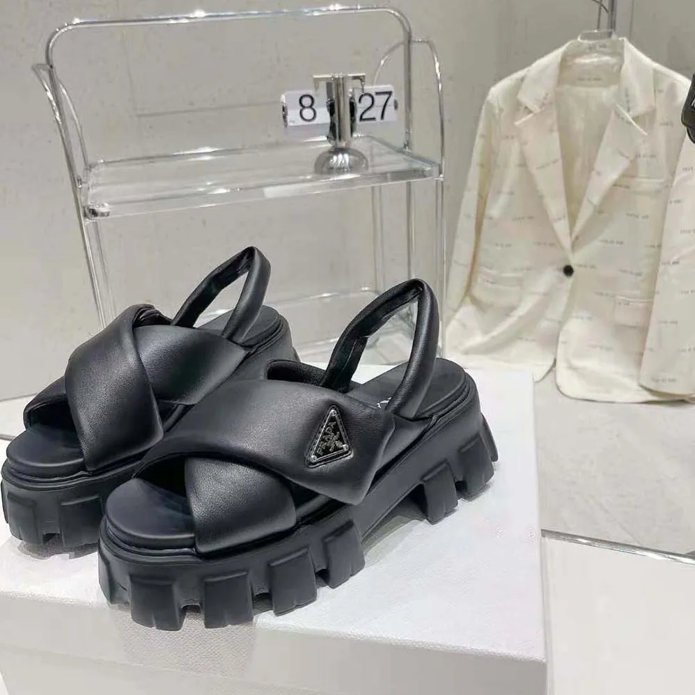 Prada Monolith Padded Nappa Leather Sandals for Women in Black