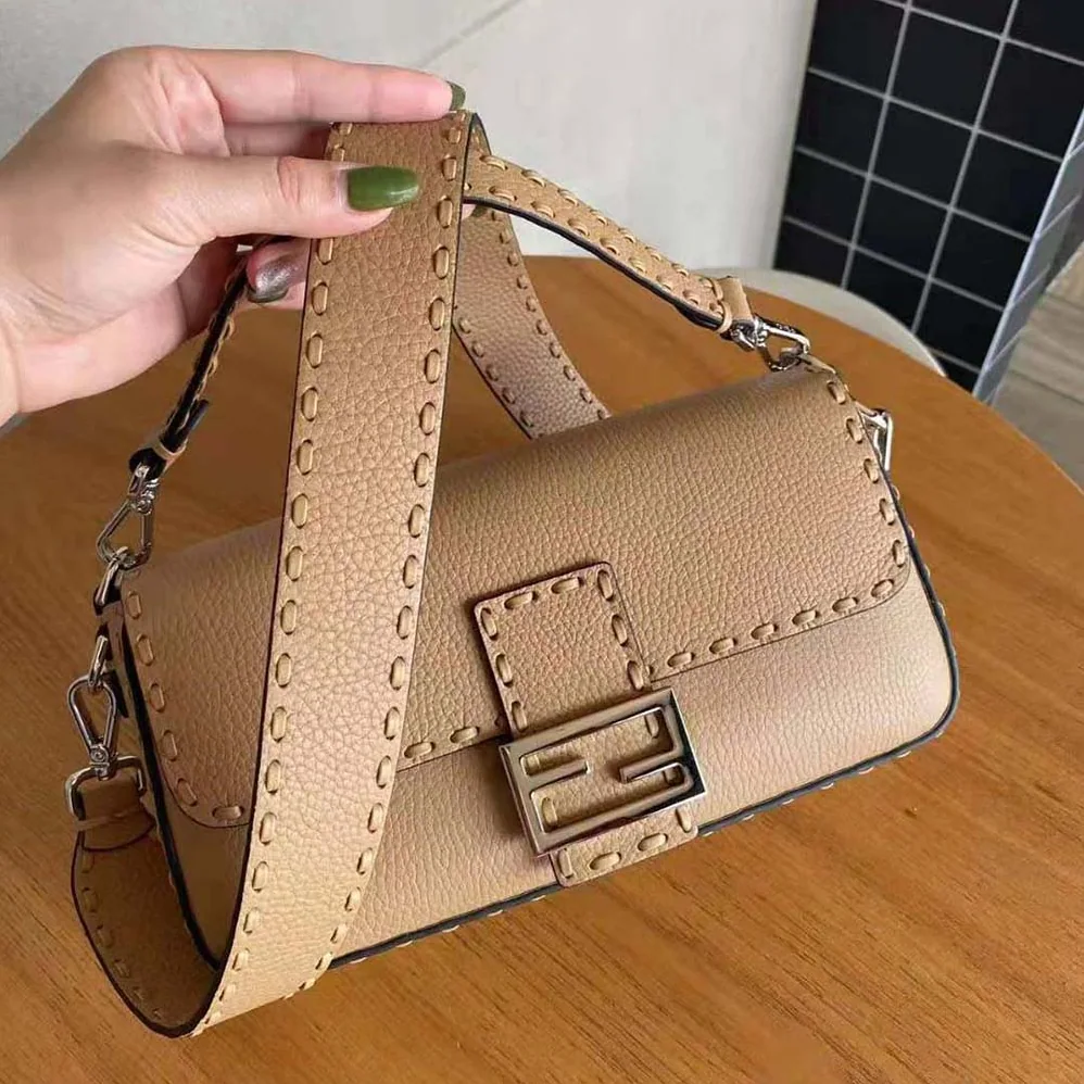 Fendi Baguette Beige Selleria Bag with Oversized Topstitching for Women Fendi Baguette Beige Selleria Bag with Oversized Topstitching for Women