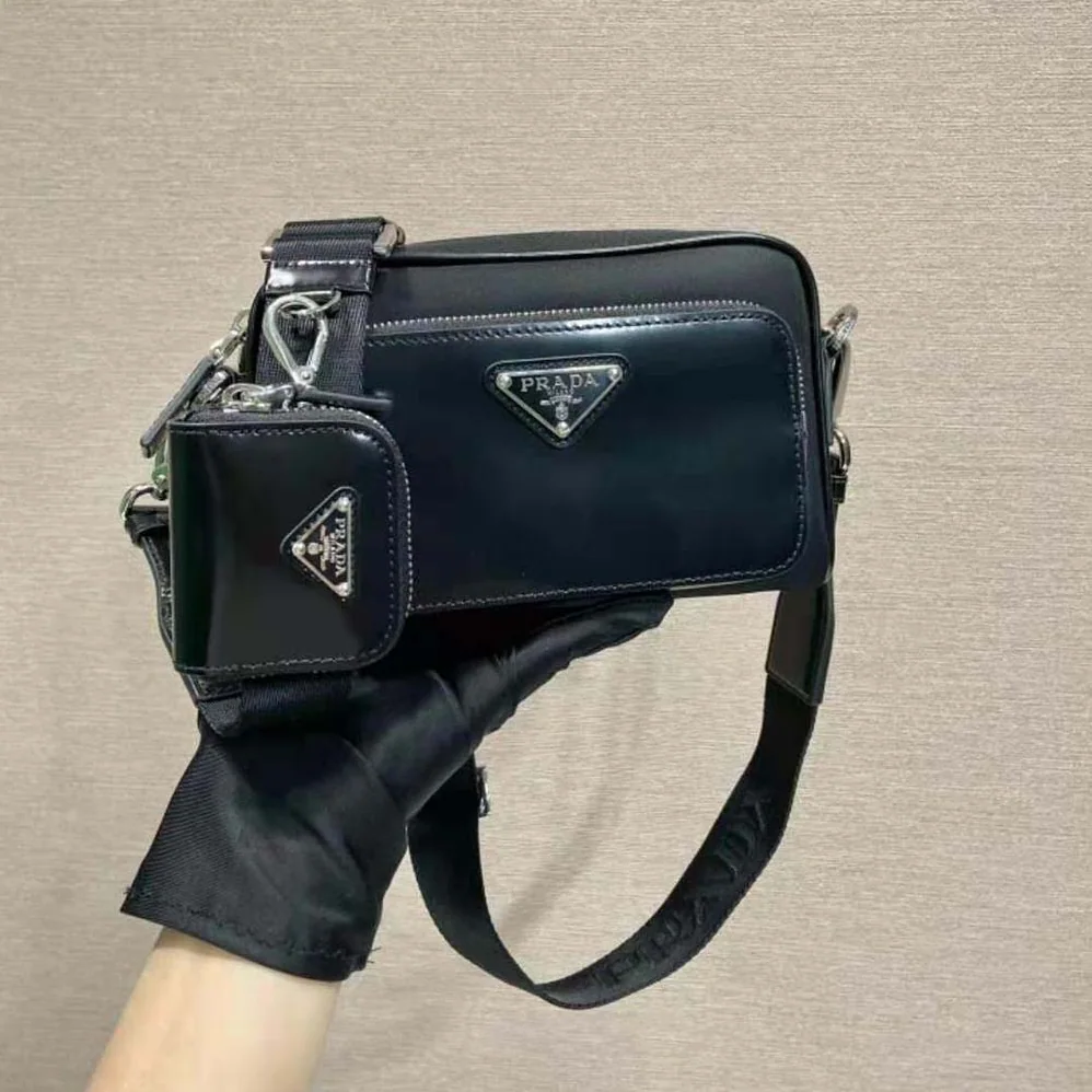 Prada Re-Nylon and Brushed Leather Shoulder Bag for Men in Black Prada Re-Nylon and Brushed Leather Shoulder Bag for Men in Black
