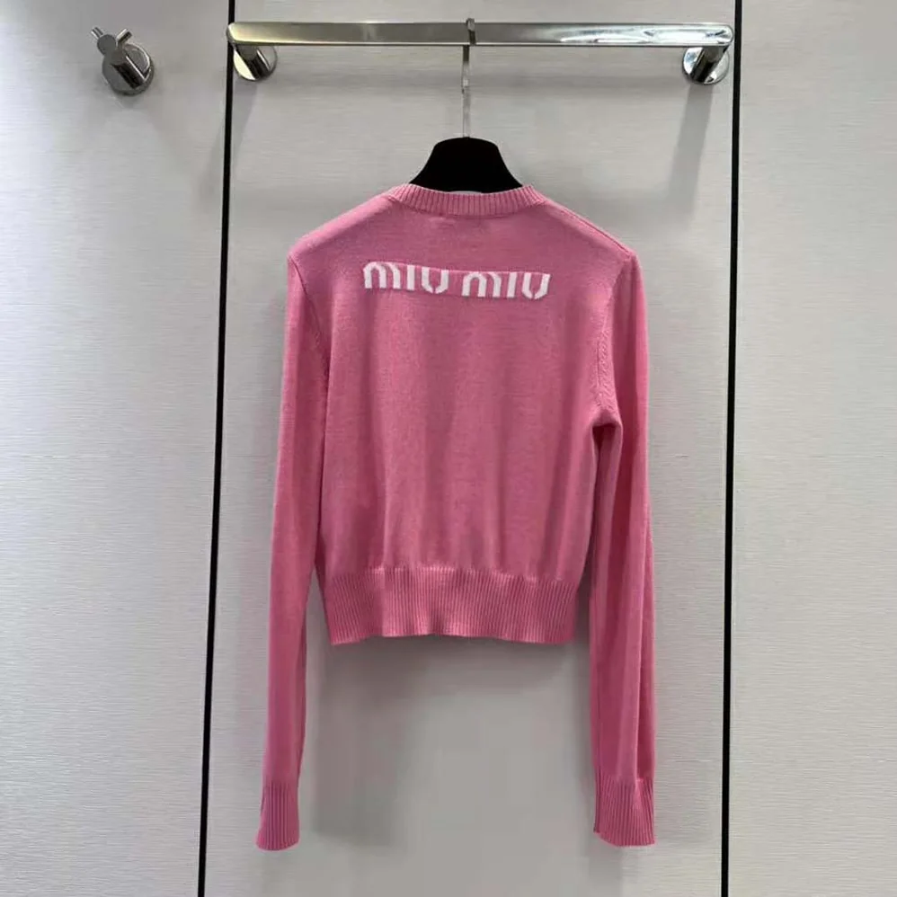 Miu Miu Cashmere Crew-Neck Sweater for Women in Pink Miu Miu Cashmere Crew-Neck Sweater for Women in Pink