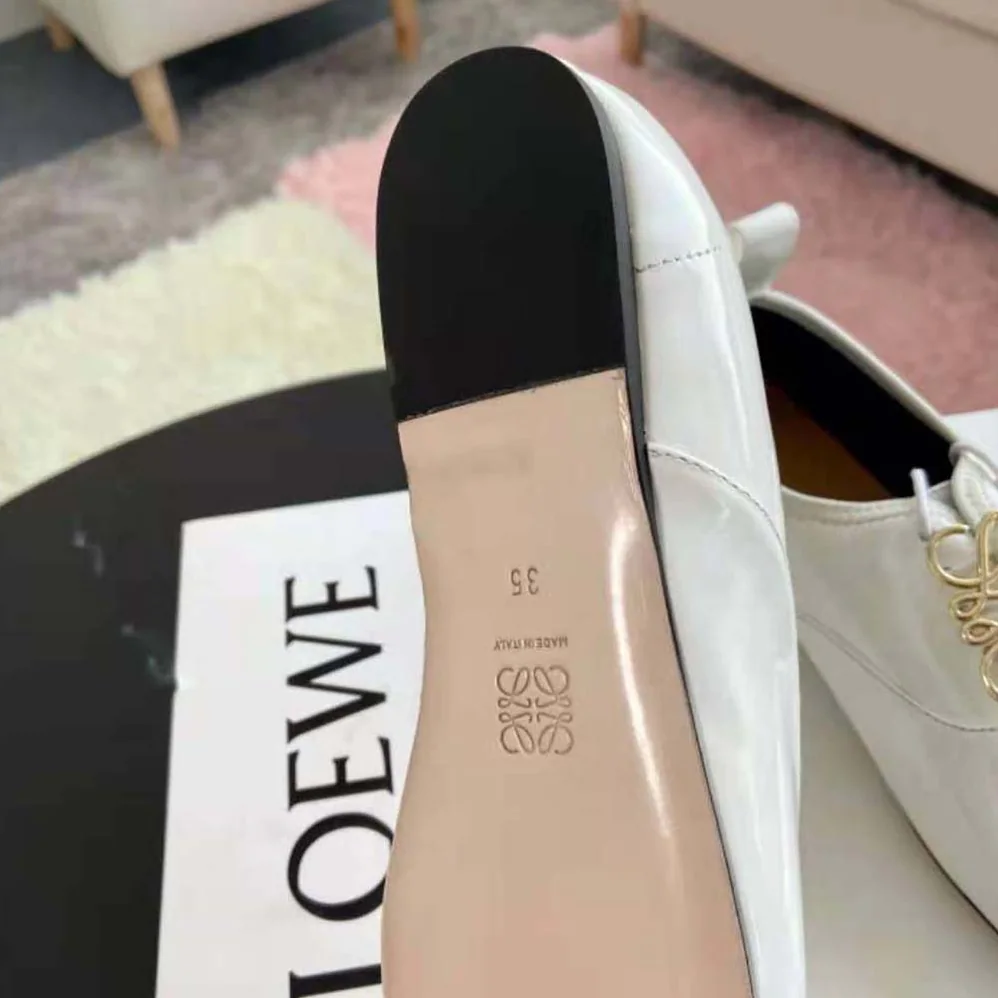 Loewe Soft Derby Anagram in Patent Calf for Women in White