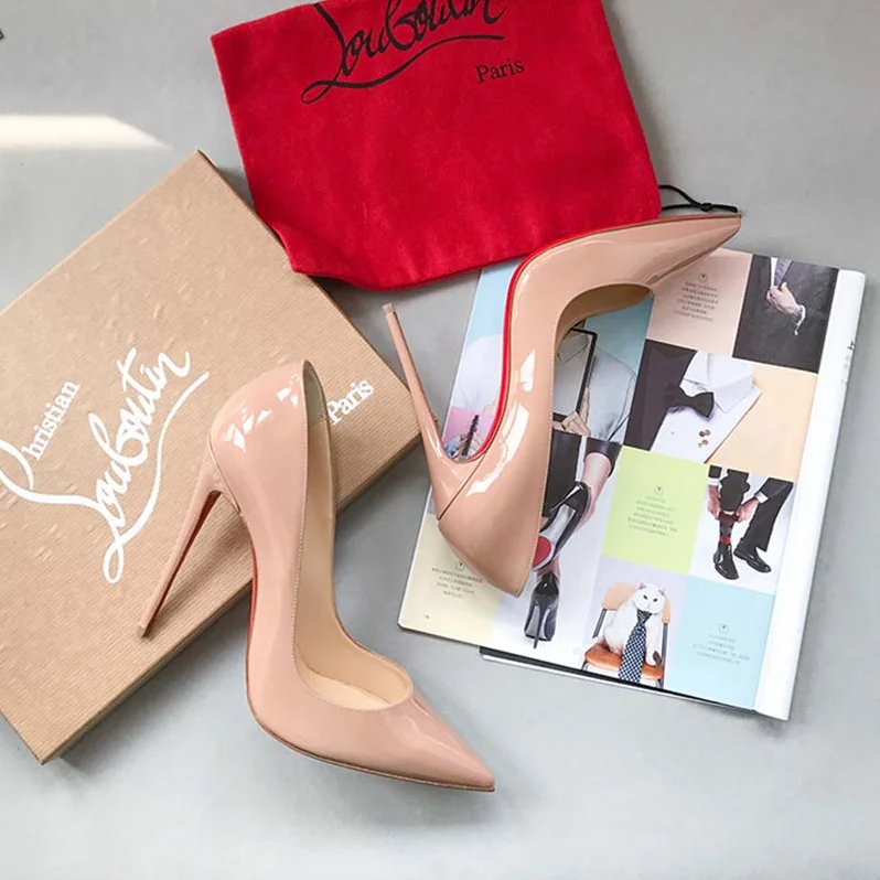 Christian Louboutin Pigalle Nude Patent Leather 120mm Shoes Sandy for Women