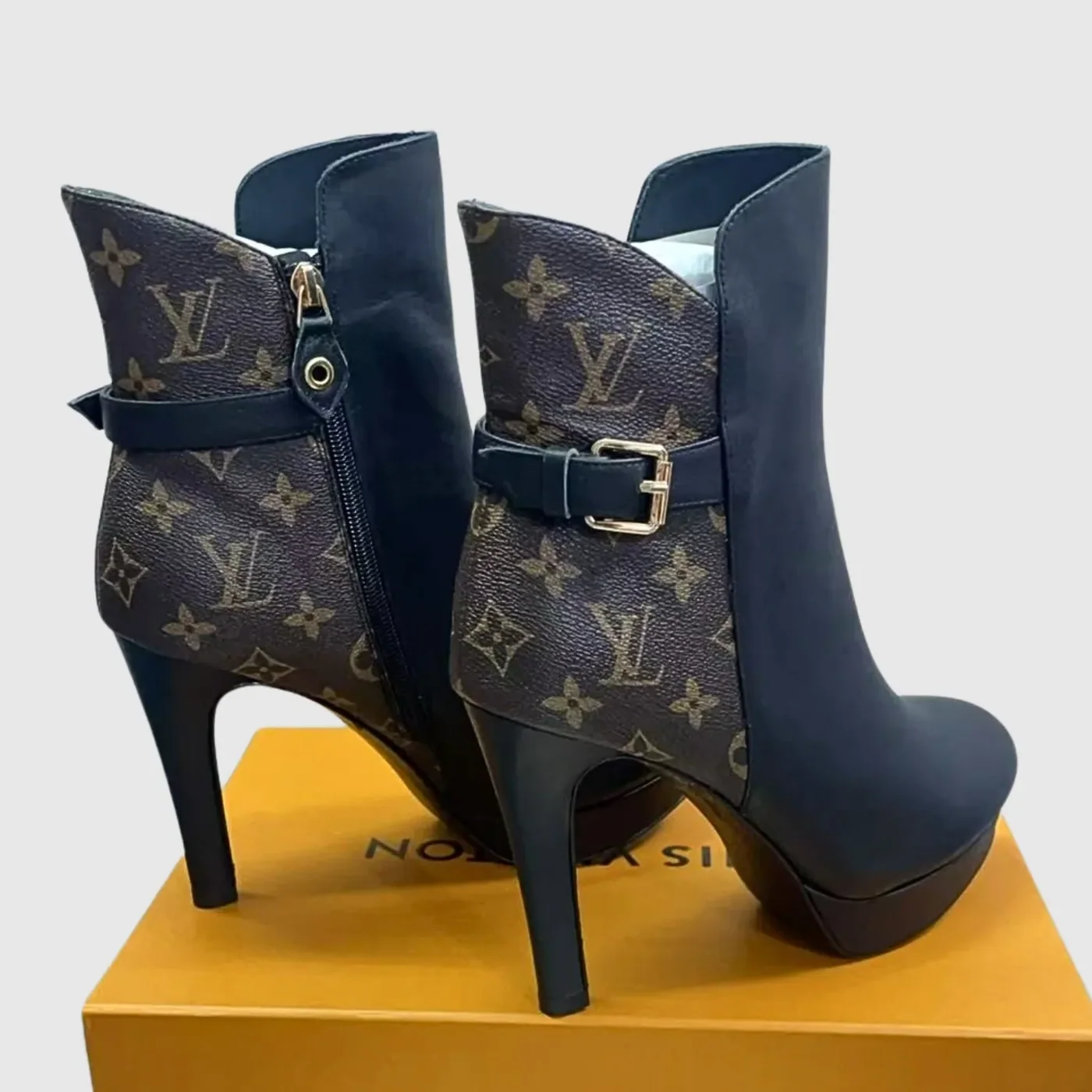 Louis Vuitton Afterglow Platform Ankle Boots Patent Monogram Material Black LV 1A9SEE