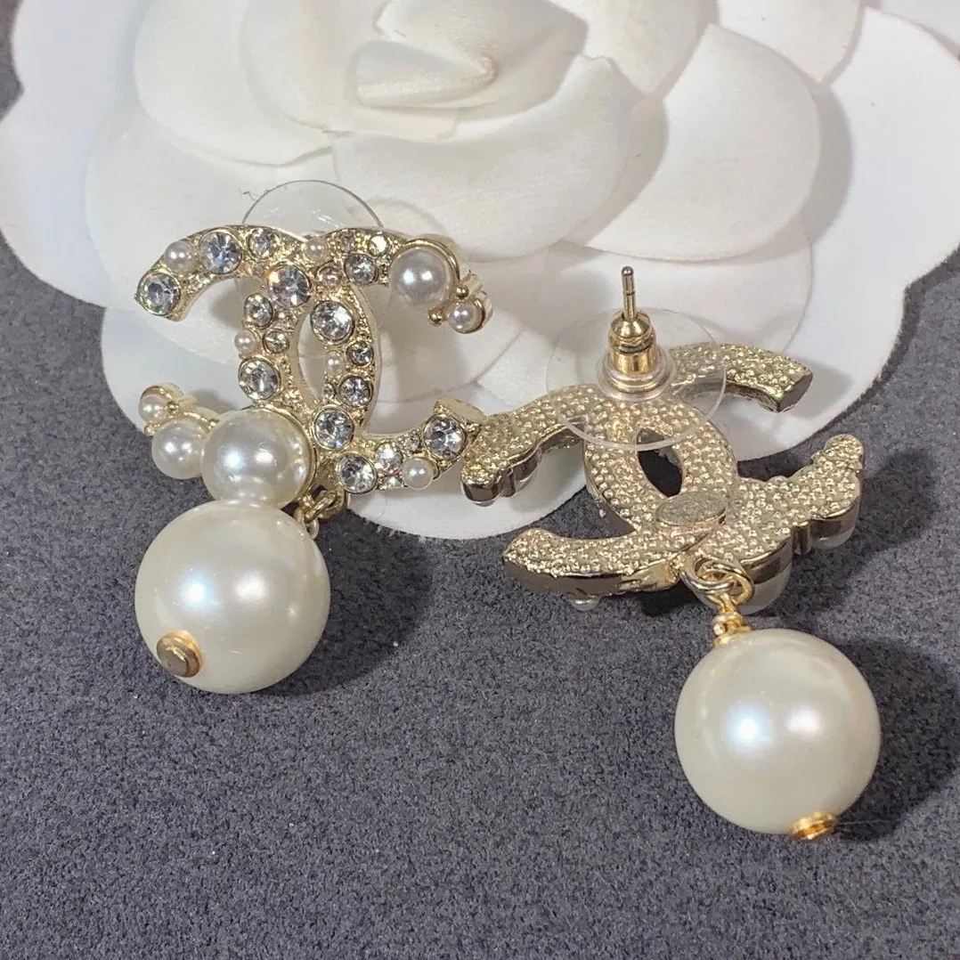 Chanel Pearl C Double Earrings Gold Chanel Pearl C Double Earrings Gold