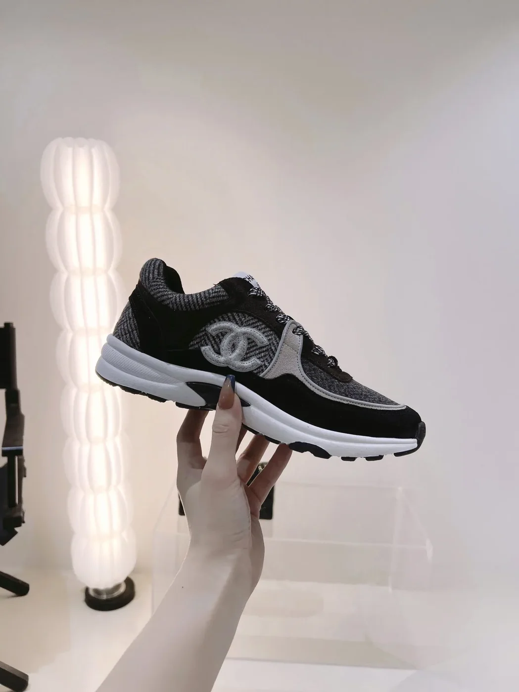 Chanel Wool Stitch Casual C Sneakers Black