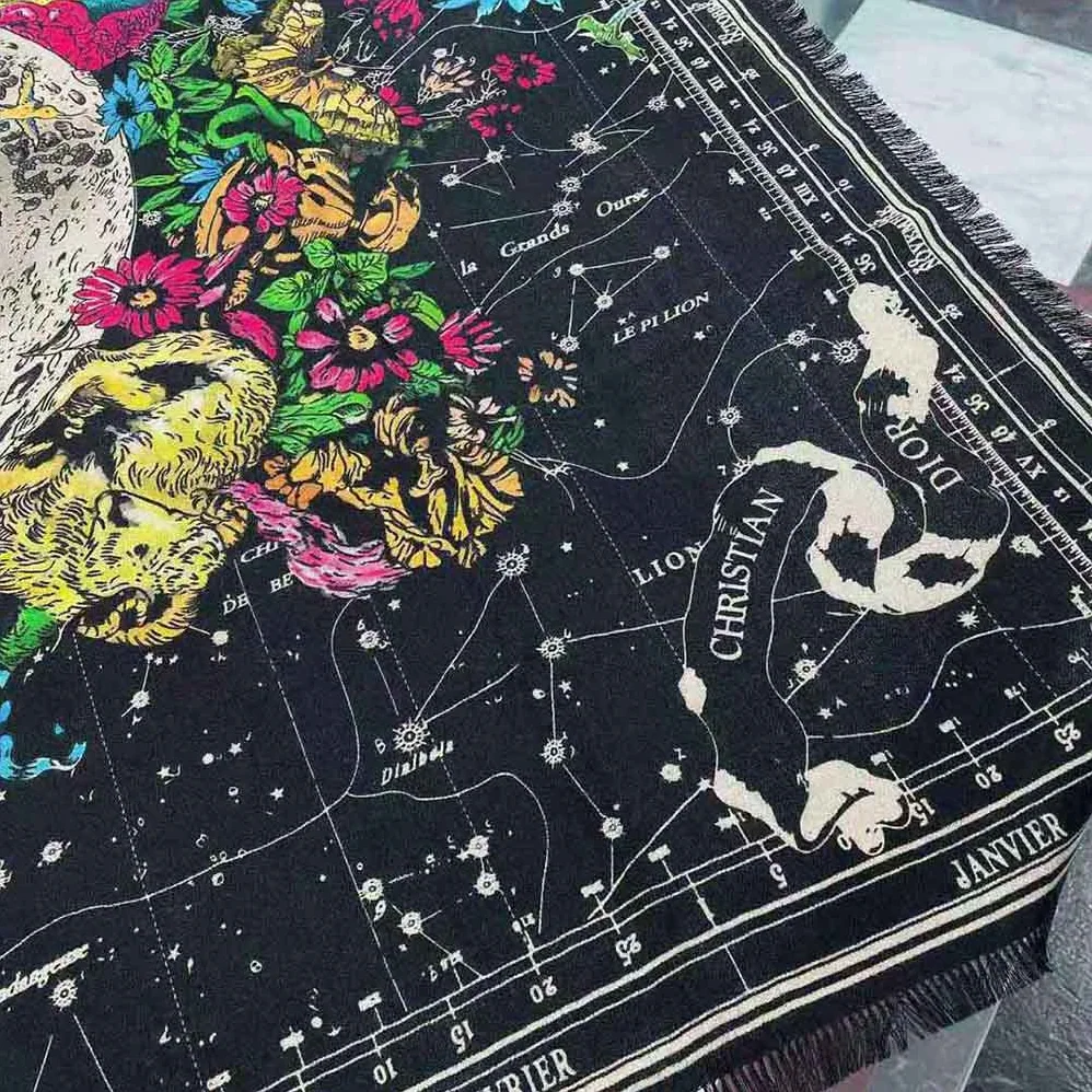Dior Zodiac Square Scarf Navy Black Silk Twill for Women Dior Zodiac Square Scarf Navy Black Silk Twill for Women