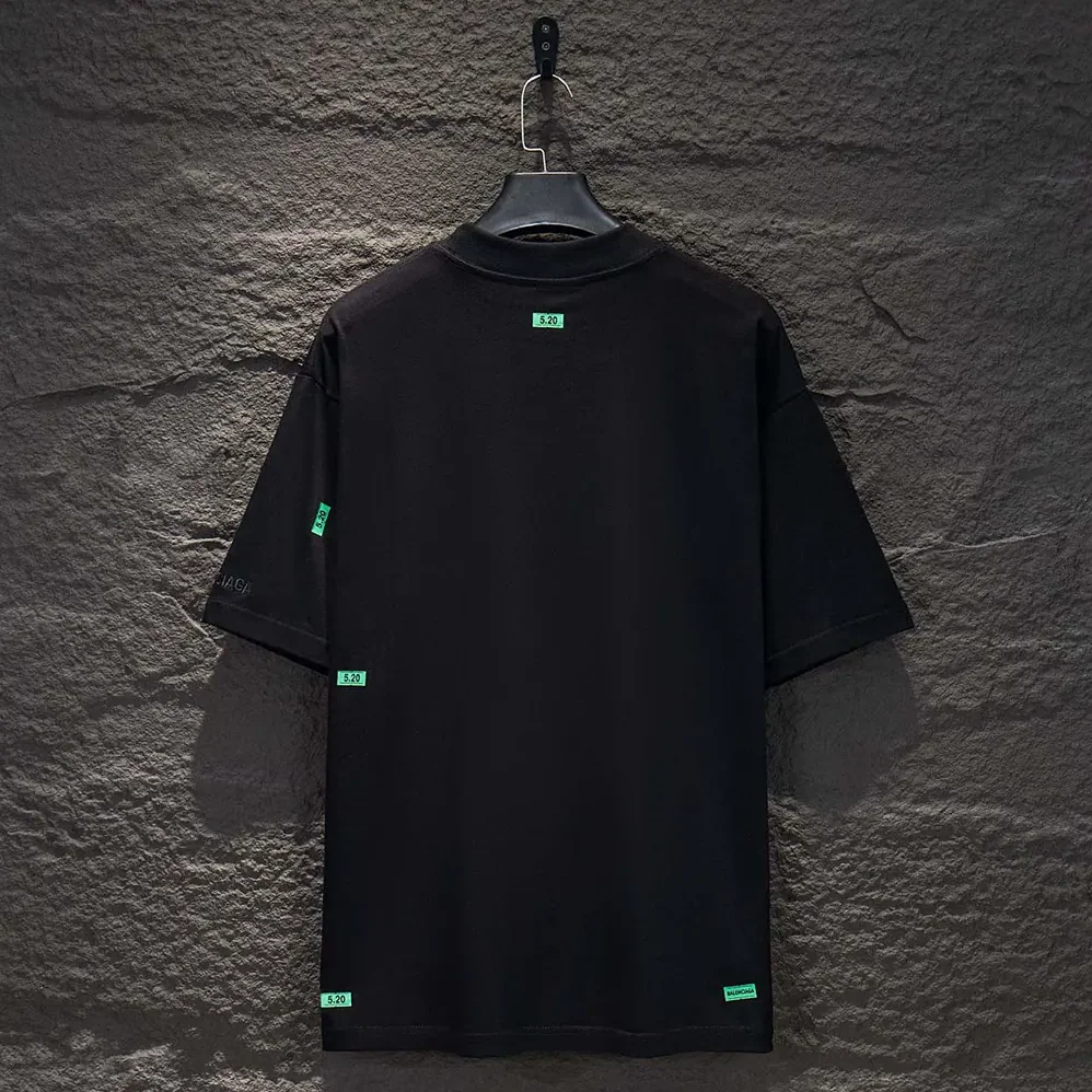 Balenciaga 520 Stickers Medium Fit T-Shirt in Black and Green Dry Jersey for Men Balenciaga 520 Stickers Medium Fit T-Shirt in Black and Green Dry Jersey for Men