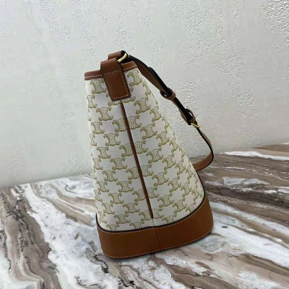 Celine Small Bucket in Triomphe Canvas and Calfskin for Women
