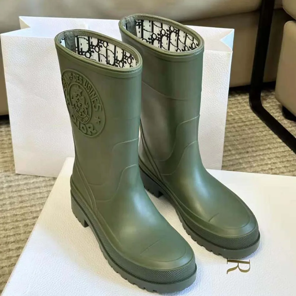Dior Diorunion Rain Boot Khaki Rubber with Dior Union Motif for Women