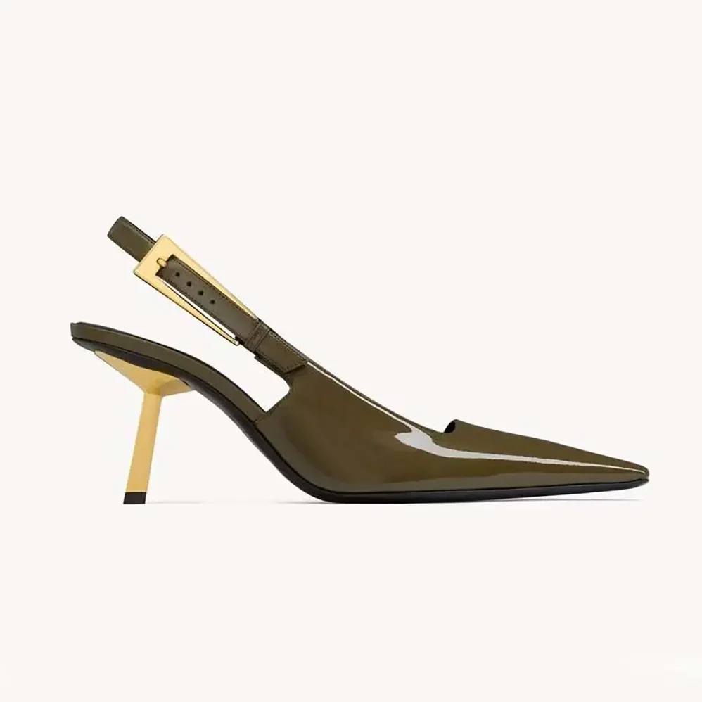 Saint Laurent YSL Lee Slingback Pumps in Patent Leather for Women in Drak Green Saint Laurent YSL Lee Slingback Pumps in Patent Leather for Women in Drak Green