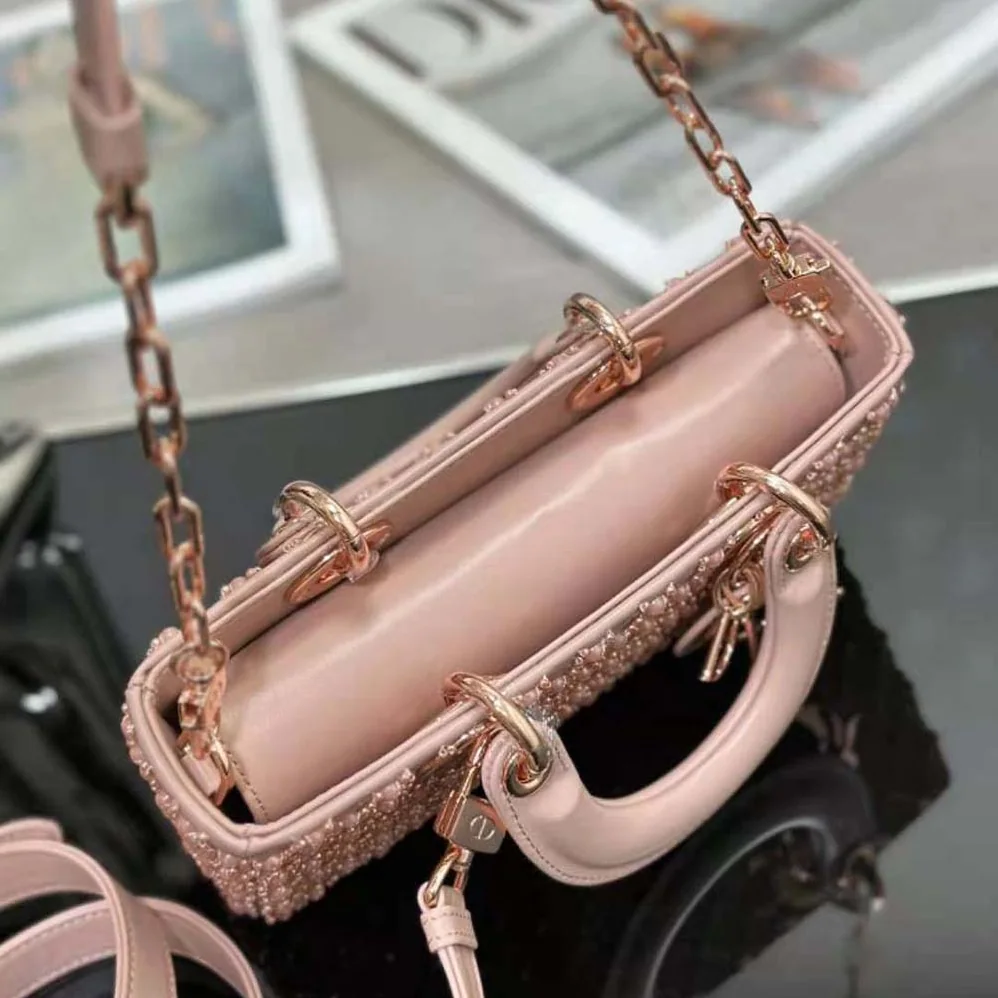 Dior Small Lady D-joy Bag Rose Des Vents Cannage Calfskin Embroidered with Resin Pearls for Women Dior Small Lady D-joy Bag Rose Des Vents Cannage Calfskin Embroidered with Resin Pearls for Women