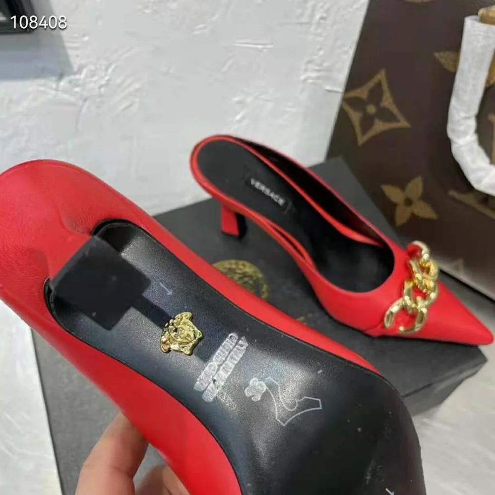 Versace Medusa Chain Nappa Leather Mules for Women in Red