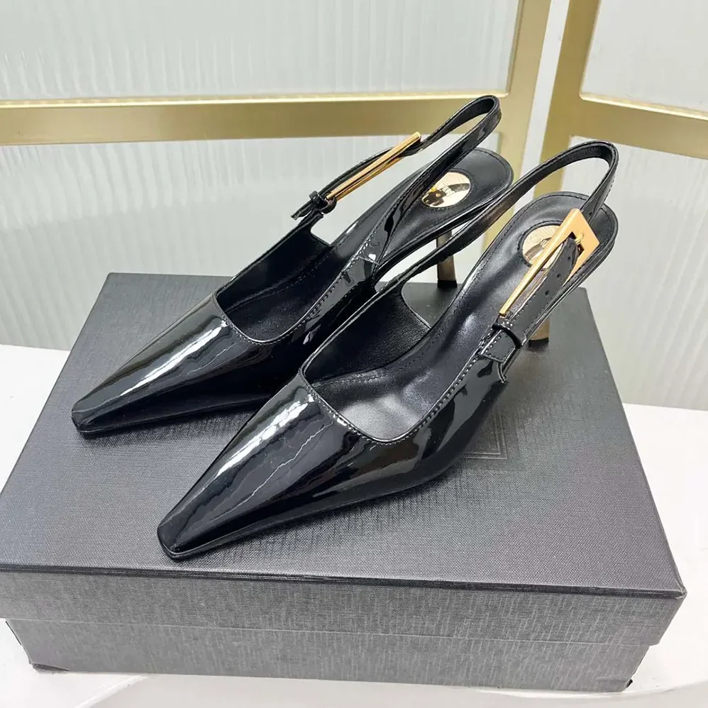 Saint Laurent YSL Lee Slingback Pumps in Glazed Leather for Women in Black Saint Laurent YSL Lee Slingback Pumps in Glazed Leather for Women in Black