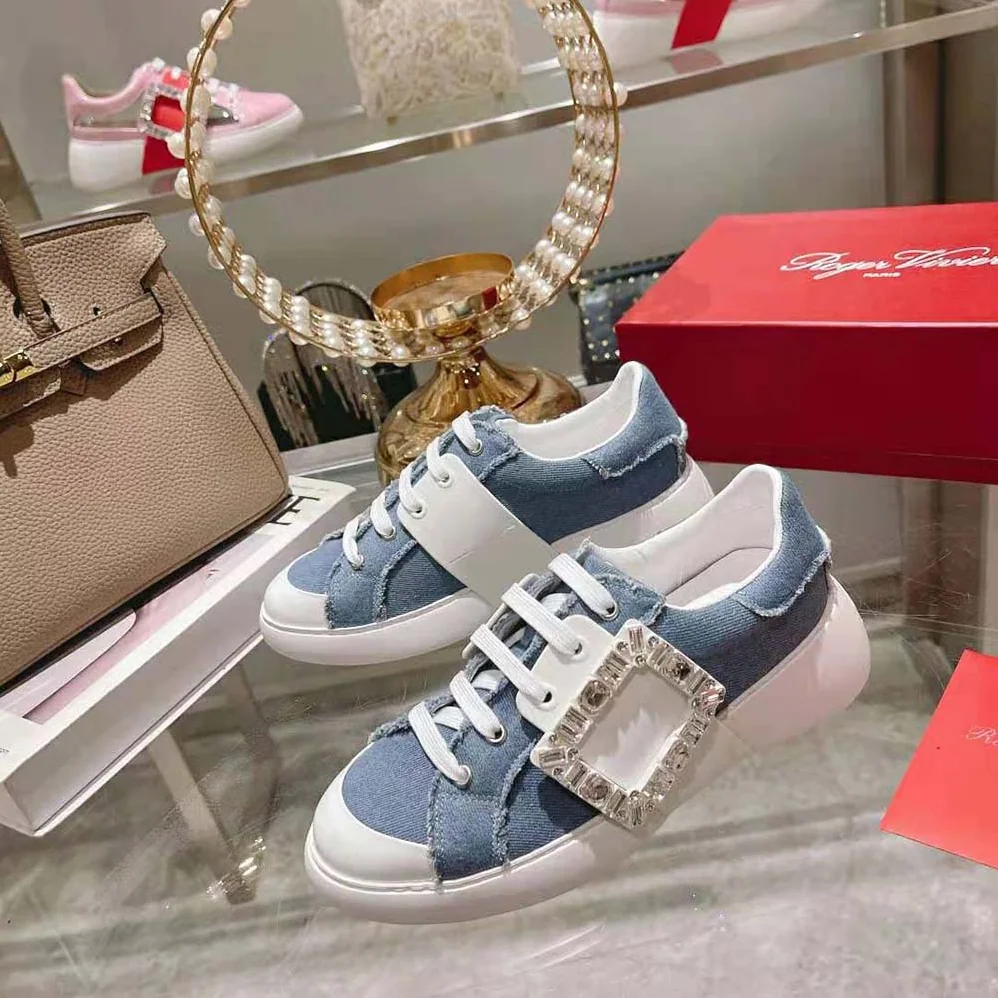 Roger Vivier Viv' Skate Strass Buckle Sneakers in Denim for Women