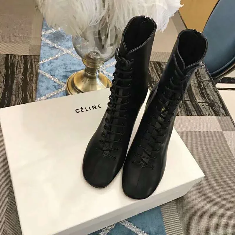 Celine Shoes Glove Bootie Laced Ankle Boot In Nappa Lambskin 90mm Heel for Women in Black Celine Shoes Glove Bootie Laced Ankle Boot In Nappa Lambskin 90mm Heel for Women in Black
