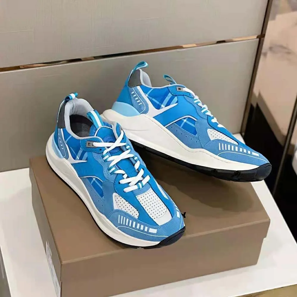 Burberry Leather Suede and Check Sneakers for Men in Blue Burberry Leather Suede and Check Sneakers for Men in Blue