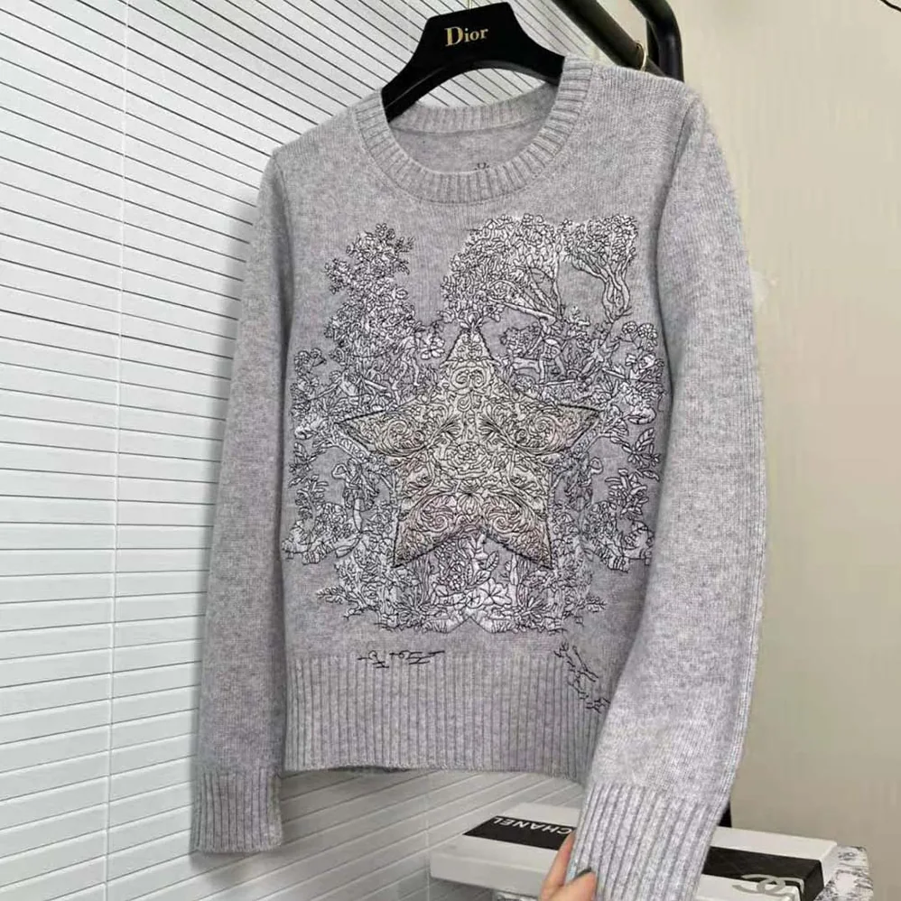 Dior Chez Moi Sweater Gray Cashmere for Women