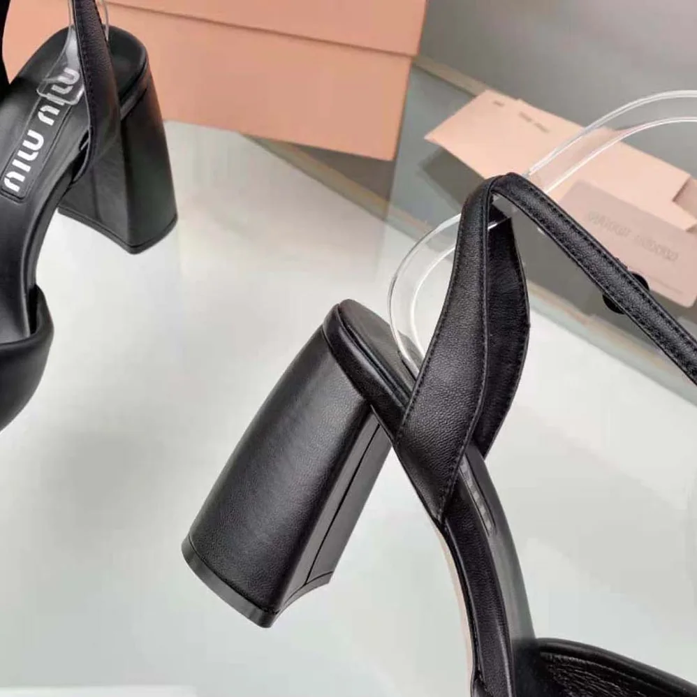 Miu Miu Padded Leather Sandals in 85 mm Heel Height for Women in Black Miu Miu Padded Leather Sandals in 85 mm Heel Height for Women in Black