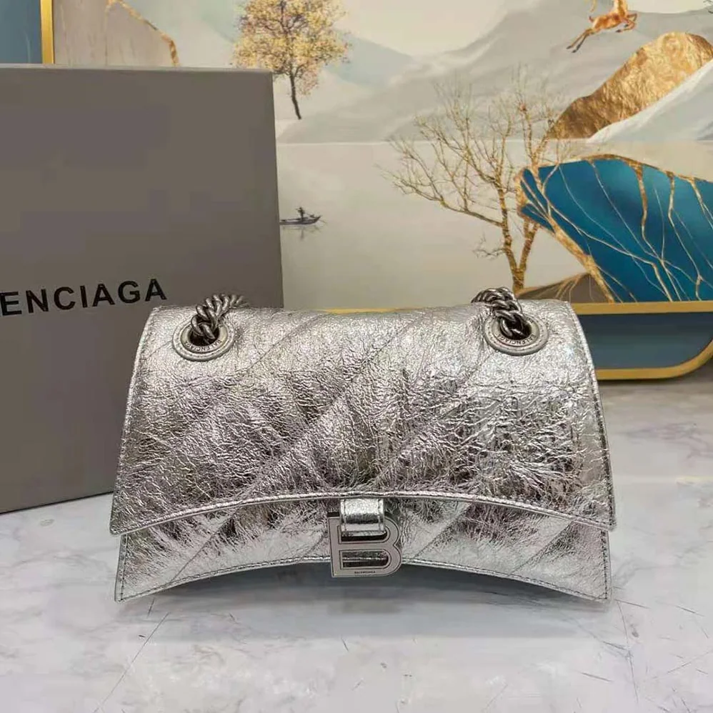 Balenciaga Crush Small Chain Bag Metallized Quilted in Silver for Women Balenciaga Crush Small Chain Bag Metallized Quilted in Silver for Women