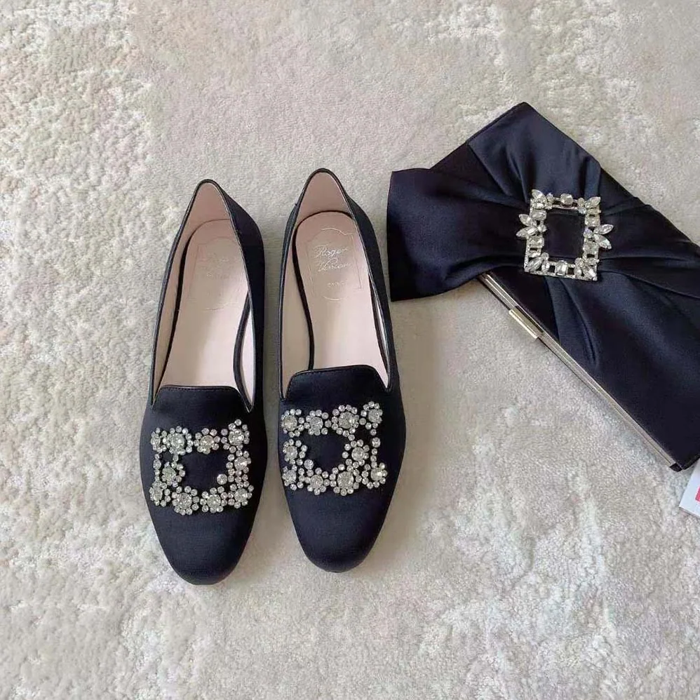 Roger Vivier Flower Strass Embroidered Buckle Loafers in Satin for Women Roger Vivier Flower Strass Embroidered Buckle Loafers in Satin for Women