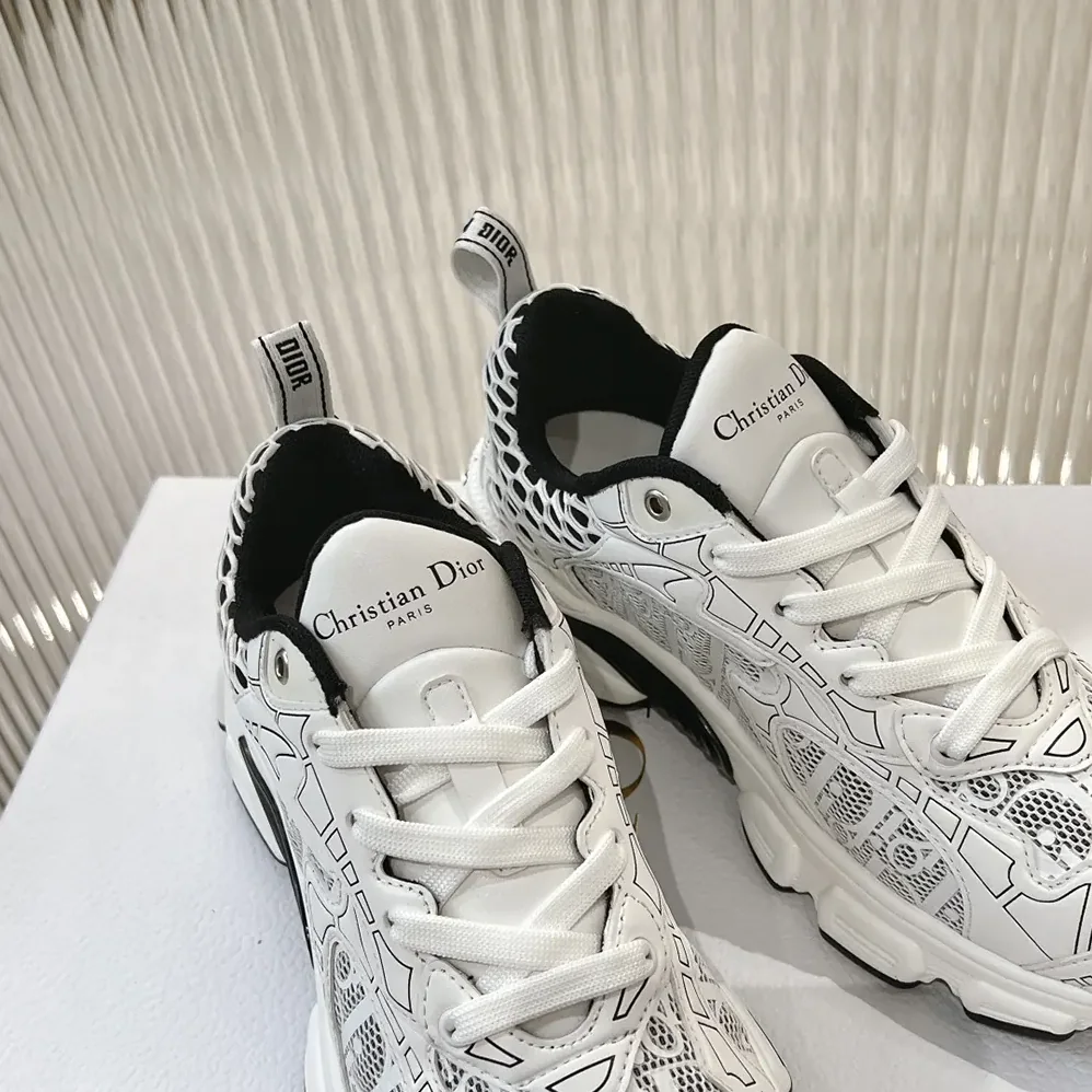Dior Vibe Sneaker White Mesh Printed with Dior Oblique Motif for Women