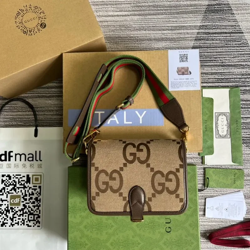 Gucci Ophidia Mini Jumbo GG Bag Camel And Ebony Jumbo GG Canvas /
