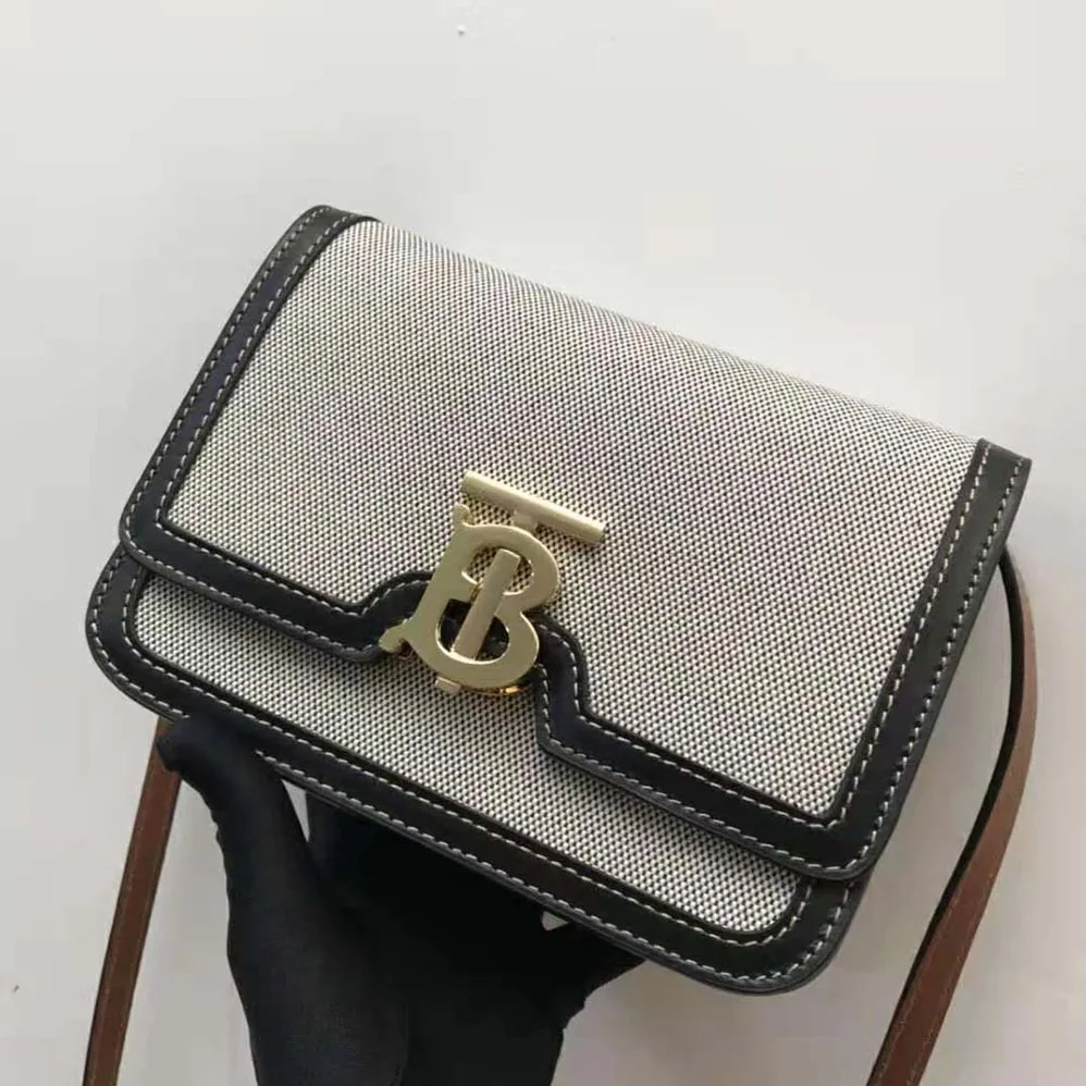 Burberry Small Tri-tone Canvas and Leather TB Bag for Women in Black Burberry Small Tri-tone Canvas and Leather TB Bag for Women in Black