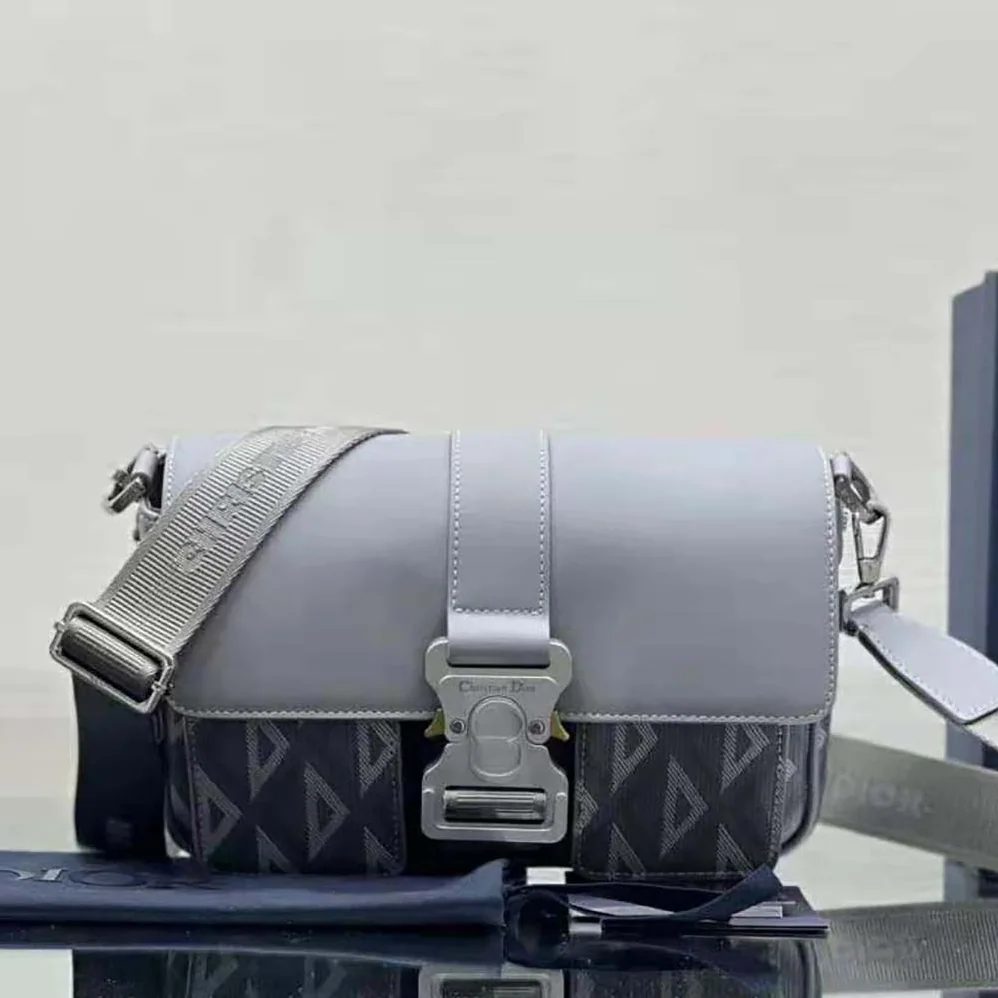 Dior Hit The Road Bag with Strap Dior Gray CD Diamond Canvas and Smooth Calfskin for Men Dior Hit The Road Bag with Strap Dior Gray CD Diamond Canvas and Smooth Calfskin for Men