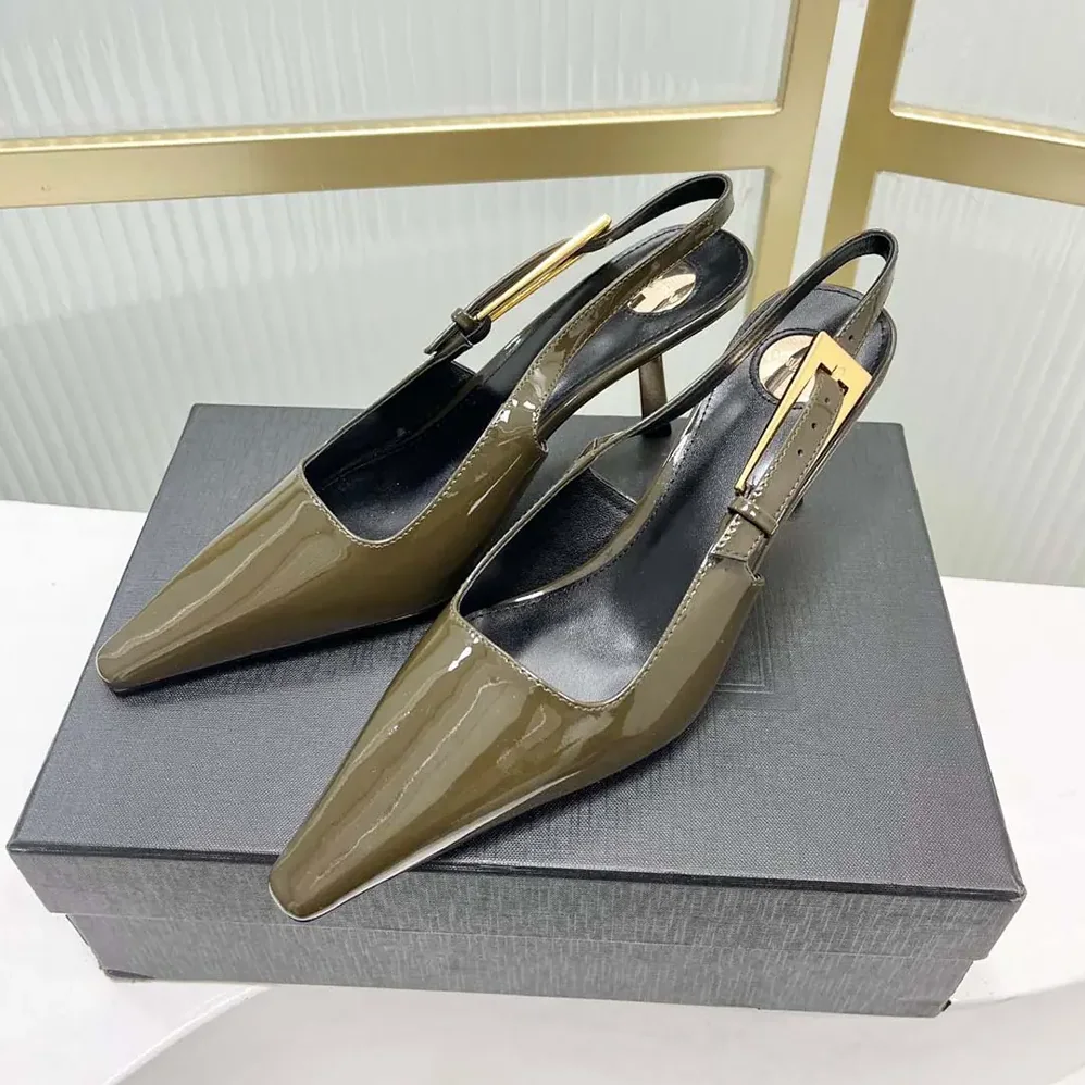 Saint Laurent YSL Lee Slingback Pumps in Patent Leather for Women in Drak Green Saint Laurent YSL Lee Slingback Pumps in Patent Leather for Women in Drak Green