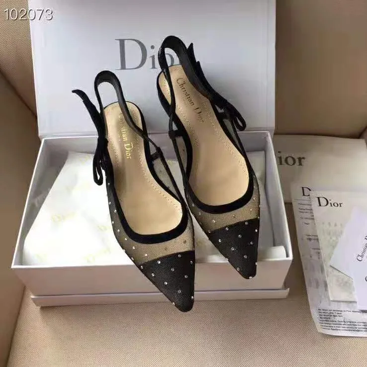 Dior “J'Adior” Ballet Pump Gold-Tone Dotted Swiss 10mm Heel for Women Dior “J'Adior” Ballet Pump Gold-Tone Dotted Swiss 10mm Heel for Women