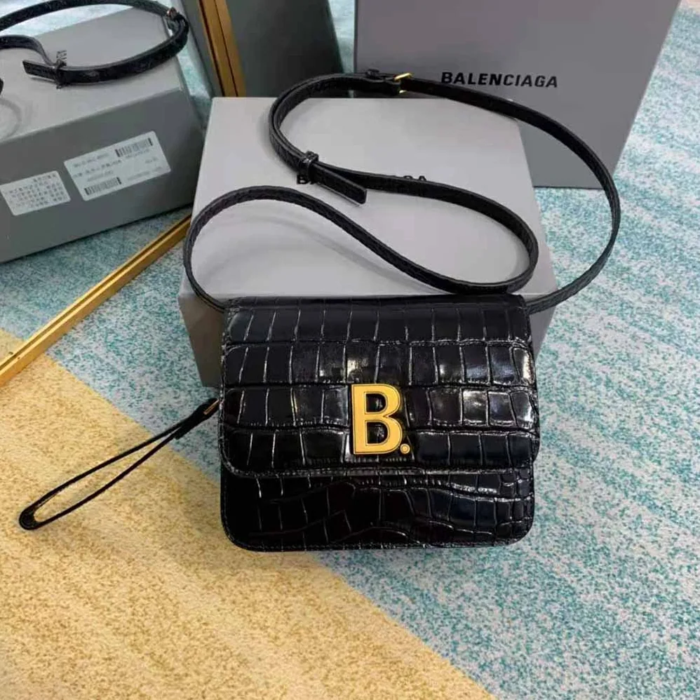 Balenciaga B. Small Bag in Black Crocodile Embossed Calfskin for Women in Black Balenciaga B. Small Bag in Black Crocodile Embossed Calfskin for Women in Black