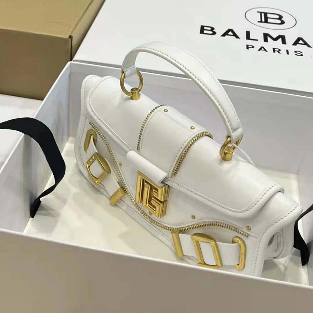 Balmain Blaze Grained Leather Clutch Bag for Women in White Balmain Blaze Grained Leather Clutch Bag for Women in White